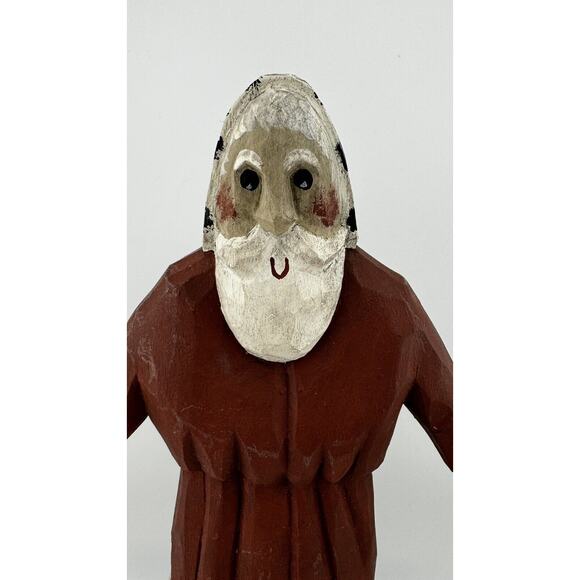 Handcrafted Folk Art Santa Figurine with Pot - Rustic Christmas Decor - Picture 2 of 8